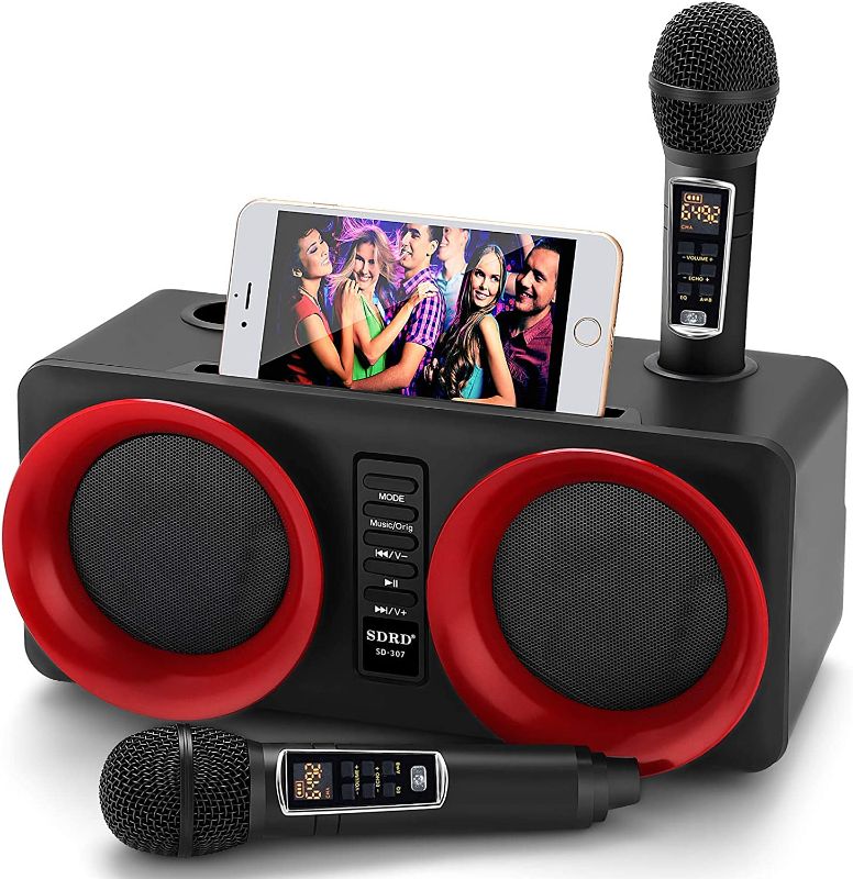 Photo 1 of Karaoke Machine, ALPOWL Portable PA Speaker System with 2 Wireless Microphone for Home Party, Meeting, Wedding, Church, Picnic, Outdoor/Indoor (Black)