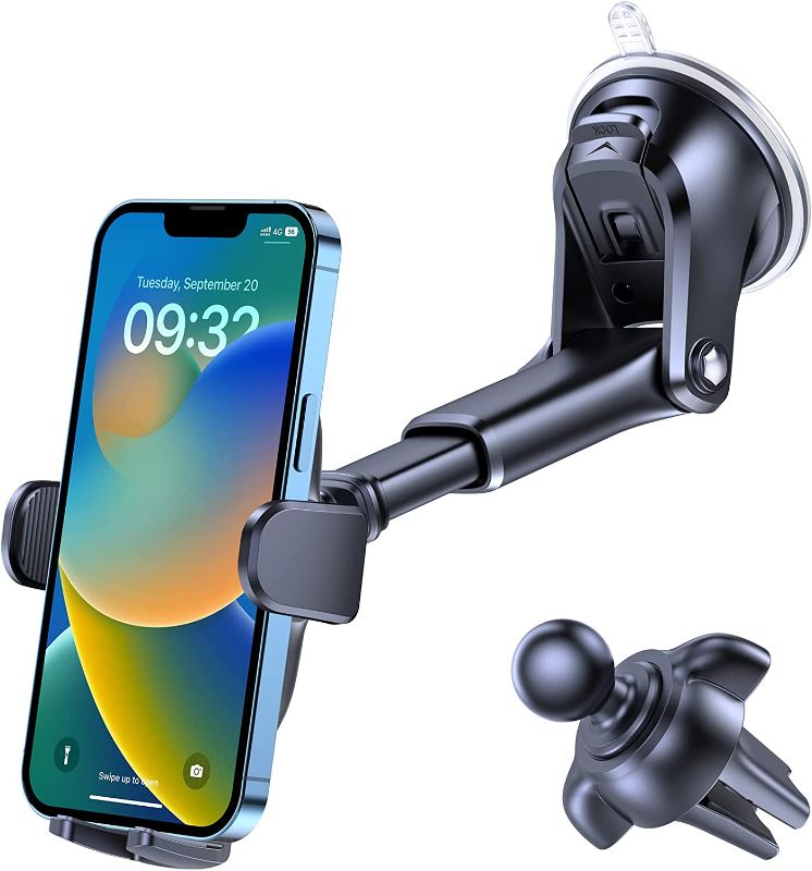 Photo 1 of  3-in-1 Suction Cup Phone Holder Windshield/Dashboard/Air Vent, Dashboard & Windshield Suction Cup Car Phone Mount with Strong Sticky Gel Pad, Compatible with iPhone, Samsung & Other Cellphone