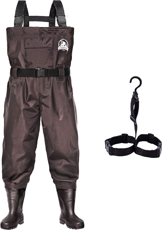Photo 1 of  Fishing Waders for Men & Women with Boots Waterproof, Nylon Chest Wader with PVC Boots & Hanger (Brown/Green)