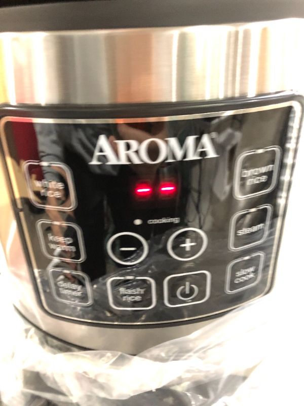 Photo 3 of Aroma ARC-150SB 20-Cup Digital Cool-Touch Rice Cooker, 10-7/8”H X 11-1/4”W X 10-7/8”D, Silver
