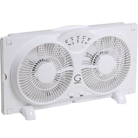 Photo 1 of Genesis Twin Window Fan with 9 Inch Blades High Velocity Reversible AirFlow Fan LED Indicator Lights Adjustable Thermostat & Max Cool Technology ET
