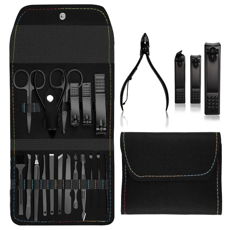 Photo 1 of 18 in 1 Manicure Set Professional Manicure Kit Nail Kit Pedicure Kit Nail Clippers Set - Black
