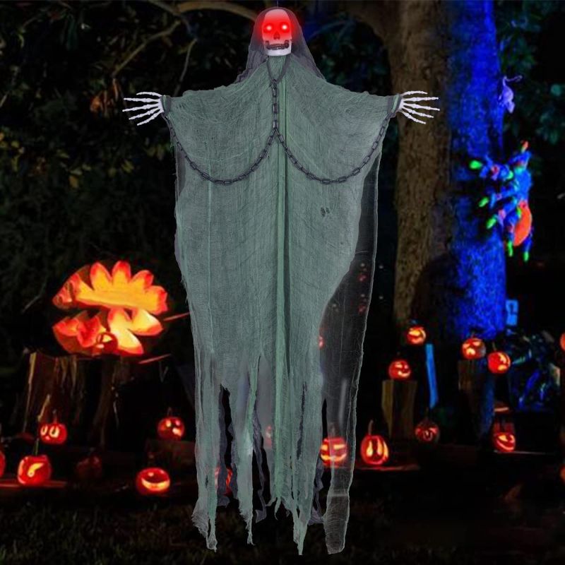 Photo 1 of 67" Halloween Hanging Ghost, Ghost with Led Eyes, Hanging Halloween Skeleton Ghosts Decorations, Halloween Props Toys Haunted House Decoration for Halloween Party Indoor/Outdoor Decor
