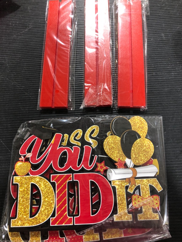 Photo 2 of 3 Pieces Graduation Table Decorations Class of 2022 Congrats Grad Table Centerpiece You Did It Wood Sign Party Table Toppers for High School College Graduation Party Favor Supplies (Red)