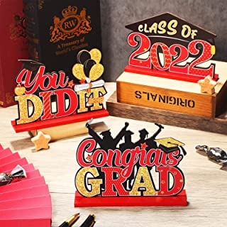 Photo 1 of 3 Pieces Graduation Table Decorations Class of 2022 Congrats Grad Table Centerpiece You Did It Wood Sign Party Table Toppers for High School College Graduation Party Favor Supplies (Red)