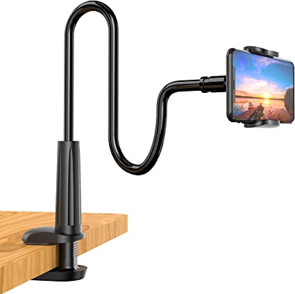 Photo 1 of SHAWE Phone Holder Bed Gooseneck Mount - Flexible Arm 360 Mount Clip Adjustable Bracket Clamp Stand Compatible with Cell Phone 11 Pro XS Max XR X 8 7 6 Plus 5 4, Samsung S10 S9 S8 for Bedroom Desk
