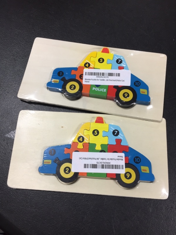 Photo 2 of Clutches Wooden Puzzles for Toddlers, Jomoac Wooden Number Puzzles Toddler Learning Puzzle Preschool (Police Car) 2 PACK 