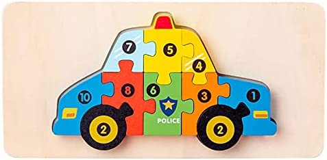 Photo 1 of Clutches Wooden Puzzles for Toddlers, Jomoac Wooden Number Puzzles Toddler Learning Puzzle Preschool (Police Car) 2 PACK 