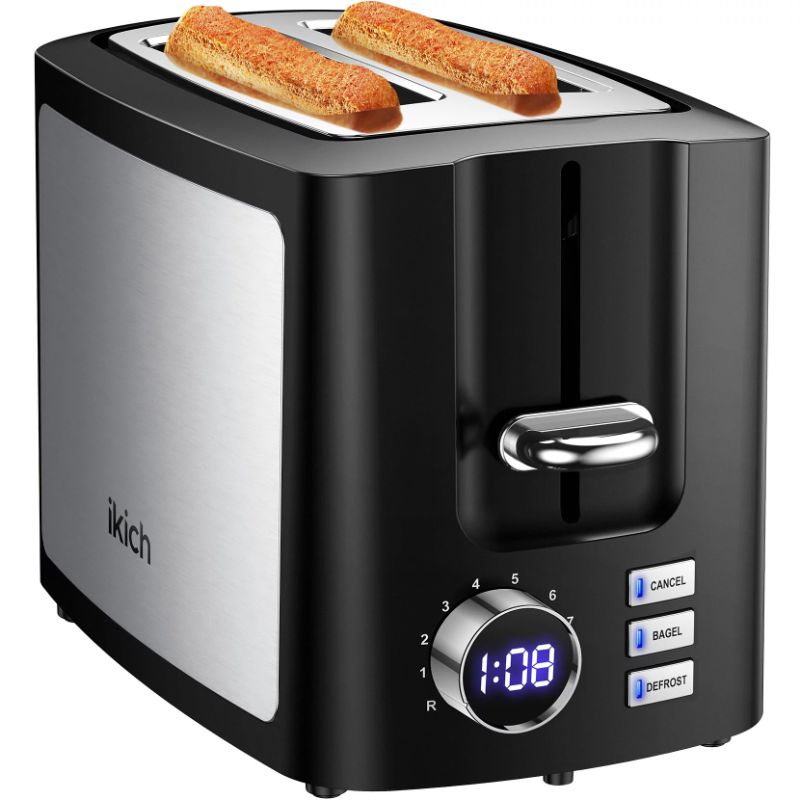 Photo 1 of IKICH Toaster 2 Slice, LCD Screen Stainless Steel Toaster, Wide Slot 2 Slice Toaster, 9 Settings Toasters, Cancel/Bagel/Defrost/Reheat, Crumb Tray ( FACTORY CLOSED )
