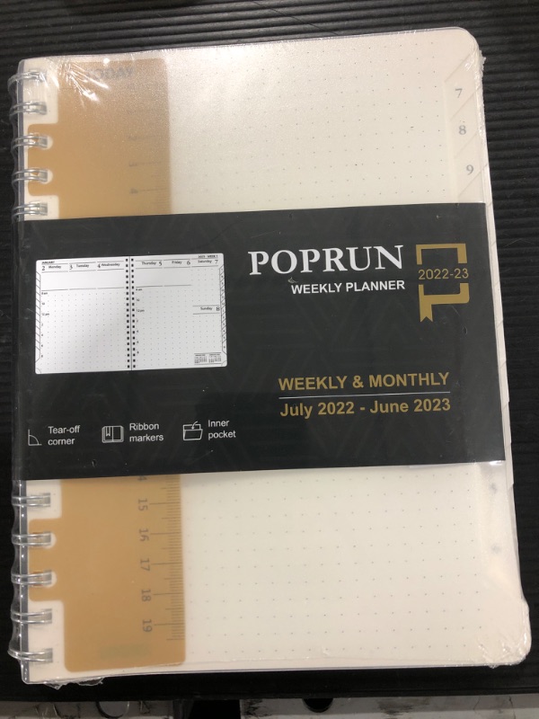 Photo 2 of Essentials Weekly Planner 2022-2023, POPRUN Daily Monthly Calendar Agenda 6.5'' x 8.5'', Vertical Academic Year July 2022 - June 2023 Simplified Bullet Dotted Journal with Transparent Plastic Cover Medium-6.5 x 8.5