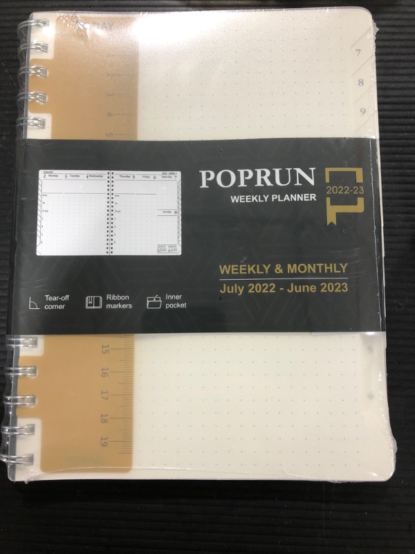 Photo 2 of Essentials Weekly Planner 2022-2023, POPRUN Daily Monthly Calendar Agenda 6.5'' x 8.5'', Vertical Academic Year July 2022 - June 2023 Simplified Bullet Dotted Journal with Transparent Plastic Cover Medium-6.5 x 8.5