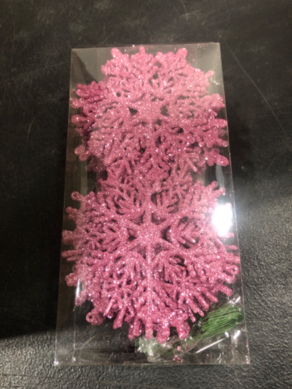 Photo 2 of 3.9"/38 Pieces Plastic Snowflake Ornaments Christmas Glitter Snowflakes Hanging Crafts for Christmas Tree Decorations (Pink01, 3.9in)
