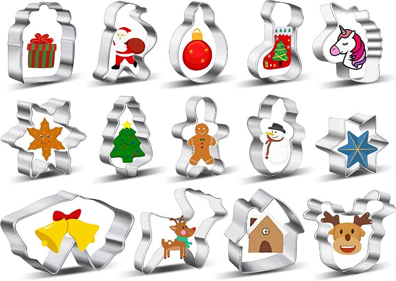 Photo 1 of 
14 Pcs Christmas Cookie Cutters Set-Gingerbread Men, Snowflake, Reindeer, Angel, Christmas Tree, Snowman, Santa Face and More Cookie Cutters molds