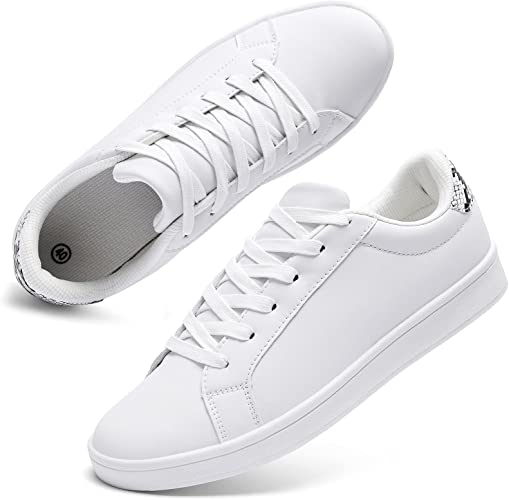 Photo 1 of YYZ White Fashion Sneakers for Women - Cute Leather Sneakers Casual Lace Up Walking Shoes Low Top 