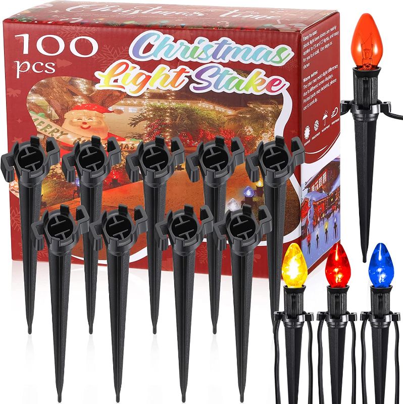 Photo 1 of 4.5 Inch Christmas Light Stakes Plastic Yard Stakes for C7 C9 Outdoor Universal Lawn Stakes Replacement Holiday Lights Stakes for Christmas Lights Holders on Yards Pathways(Black, 100 Pcs) https://a.co/d/9T08bPY