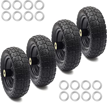 Photo 1 of (4-Pack) 10‘’ Replacement Tire for Gorilla Cart - Solid Polyurethane Flat-Free Tire and Wheel Assembly - 3” Wide Tires with 5/8 Axle Borehole and 2.1” Hub
