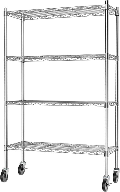 Photo 1 of Auslar 4-Shelf Storage Shelves with Casters Heavy Duty 4 Tiers Rolling Cart Utility Racks Adjustable Wire Metal Shelving, Chrome
