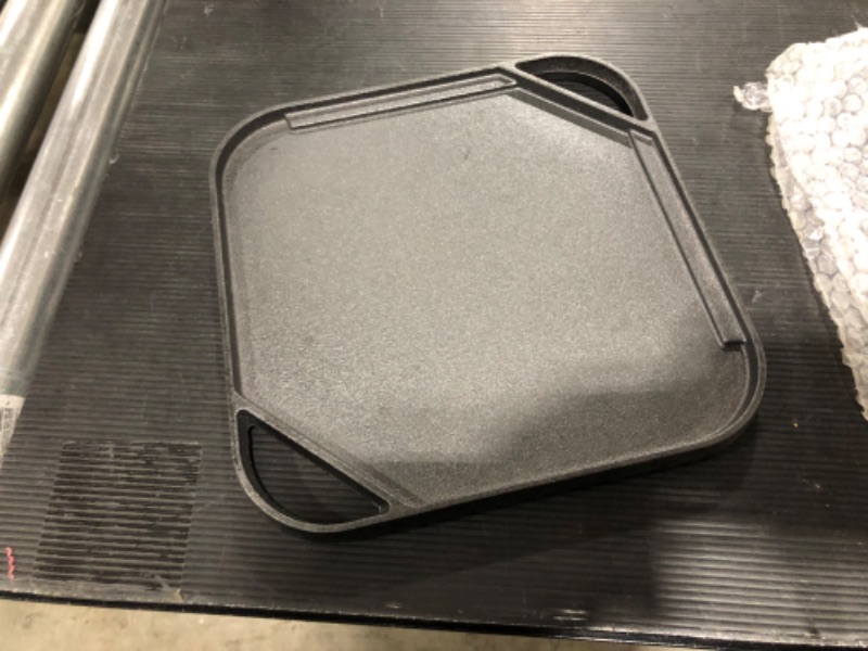 Photo 2 of 1-Piece 10.6 inch Cast Iron Griddle Plate | Reversible Square Cast Iron Grill Pan for Single burner| Double Sided Used on Open Fire & in Oven | Pre-Seasoned |Versatile Baking Cast Iron Grill 10.6 * 10.6 inch