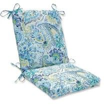 Photo 1 of 36.5” Paisleys Dance in Ultra Blue and Kiwi Green Outdoor Patio Chair Cushion with Ties
