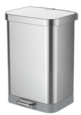 Photo 1 of 13 Gal. ALL Stainless Steel Step-On Large Metal Kitchen Trash Can w/Clorox Odor Protection and Soft-Closing Lid
