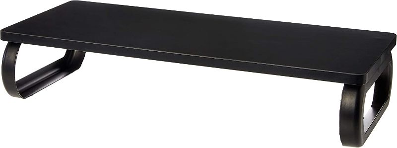 Photo 1 of Amazon Basics Wood Monitor Stand, Computer Riser, Black
