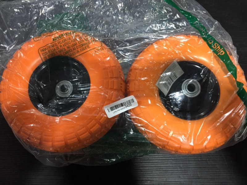 Photo 2 of 2-Pack 10" Flat Free Tires Air less Tires Wheels By AFT PRO USA with 5/8" Center - Solid Tire Wheel for Dolly Hand Truck Cart/All Purpose Utility Tire on Wheel (Orange)