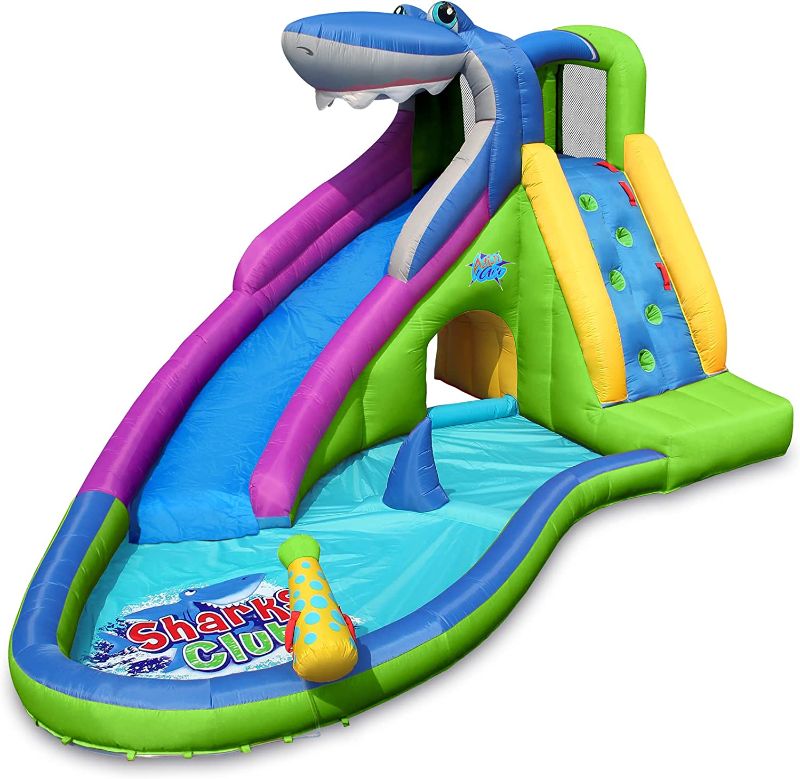 Photo 1 of ACTION AIR Inflatable Water Slide, Shark Bounce House with Slide for Wet and Dry, Playground Sets for Kids Backyard, Water Spray & Water Pool, Durable Sewn with Extra Thick Material
