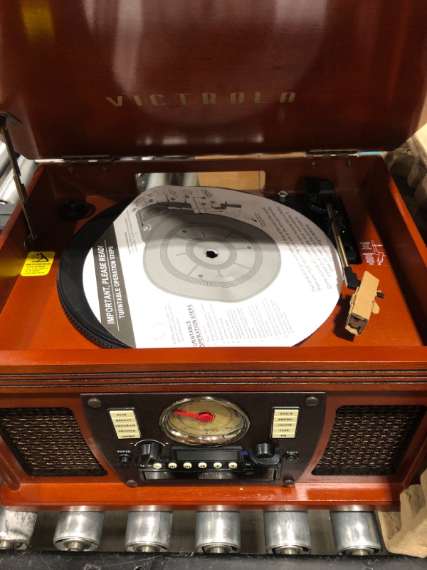 Photo 1 of Victrola Navigator 8-in-1 Classic Bluetooth Record Player with USB Encoding and 3-Speed Turntable Bundle with Victrola Wooden Stand for Wooden Music Centers with Record Holder Shelf, Mahogany