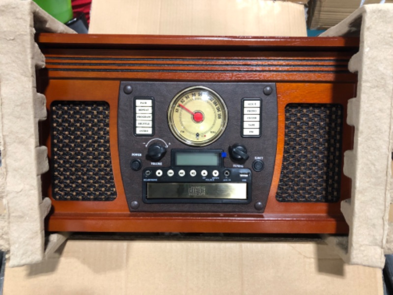 Photo 1 of Victrola Navigator 8-in-1 Classic Bluetooth Record Player with USB Encoding and 3-Speed Turntable Bundle with Victrola Wooden Stand for Wooden Music Centers with Record Holder Shelf, Mahogany