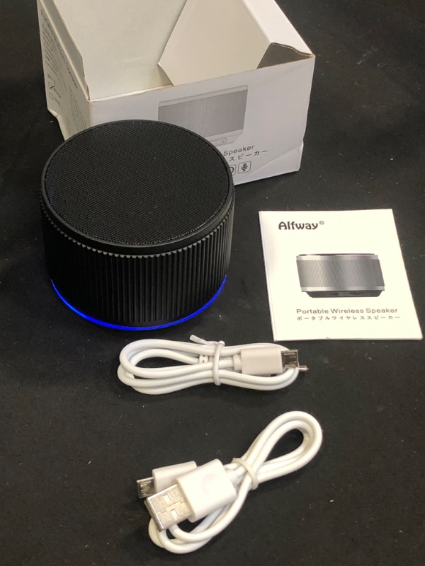 Photo 2 of Alfway Mini Small Portable Wireless Bluetooth Speaker with LED Light and Built-in Mic, Supports AUX Audio Input and TF Card Playing (Black)
