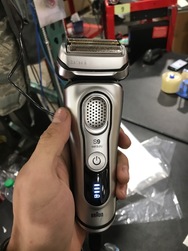 Photo 3 of Braun Electric Razor for Men, Waterproof Foil Shaver, Series 9 9390cc, Wet & Dry Shave, With Pop-Up Beard Trimmer for Grooming, Cleaning & Charging SmartCare Center and Leather Travel Case, Silver