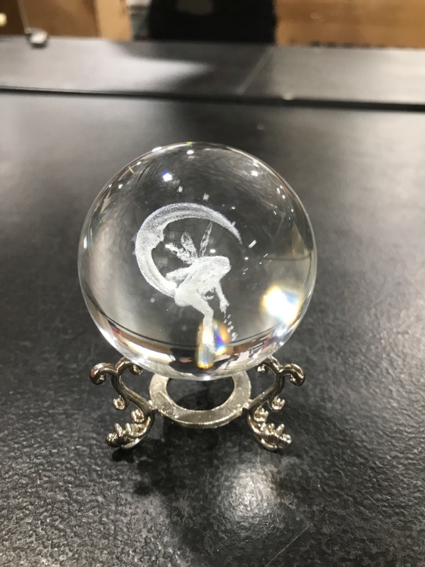 Photo 2 of 60mm(2.3inch) Moon & Fairy Crystal Ball Paperweight 3D Laser Engraved Quartz Glass Ball Sphere Table Decor Crafts Type 1