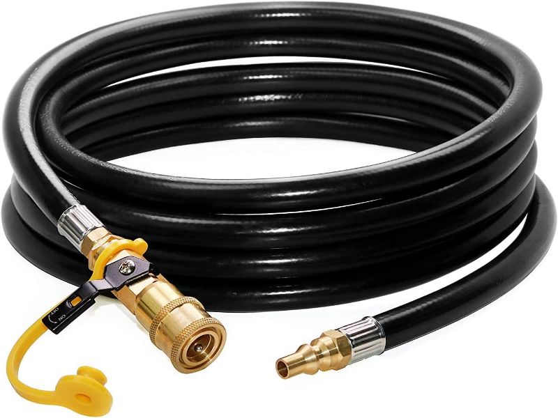 Photo 1 of DOZYANT 12 feet Low Pressure Propane Quick-Connect Hose, RV Quick Connect Propane Hose, Quick Disconnect Propane Hose Extension - 1/4” Safety Shutoff Valve & Male Full Flow Plug for RVs