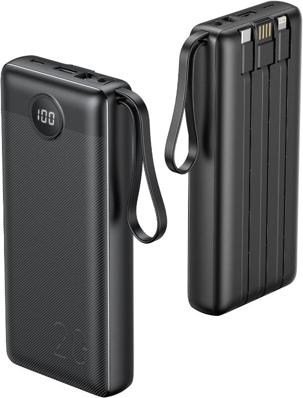 Photo 1 of Portable Charger with Built in Cords, VRURC 22.5W PD & QC 3.0 Fast Charging 20000mAh USB C Power Bank, 4 Output 2 Input LED Display Phone Battery Pack with Cable Compatible with iPhone,Samsung,Tablet
SEALED 