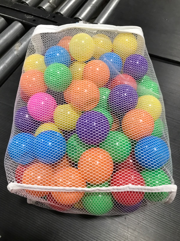 Photo 2 of 100 Soft Plastic Ball Pit Balls, Phthalate & BPA Free, Non-Toxic, No Sharp Edges, Crush Proof, Ball Pits for Toddlers, 6 Vibrant Colors in Reusable & Durable Storage Mesh Bag with Zipper
