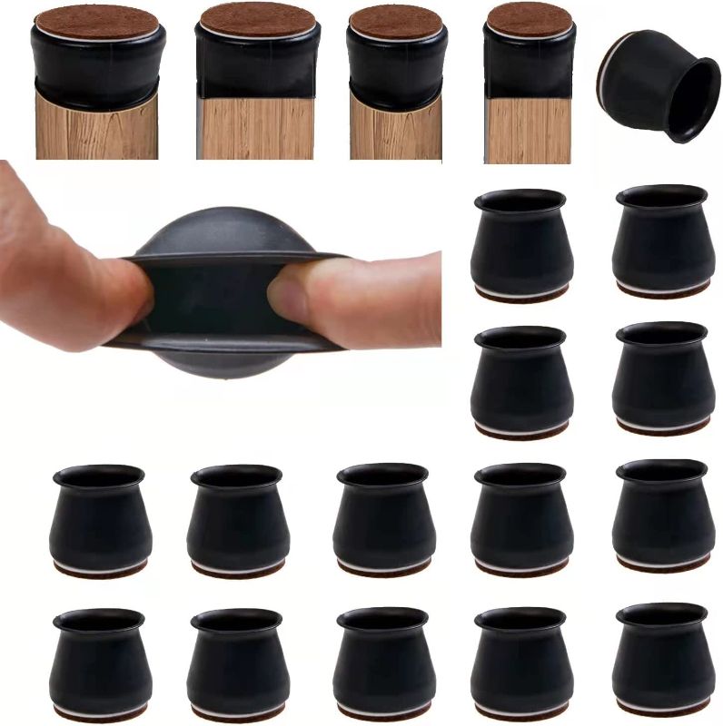 Photo 1 of 32 Pcs Chair Leg Protectors for Hardwood Floors,Black Silicone Felt Furniture Leg Cover Pad for Protecting Floors from Scratches and Noise, Chairs Slide Without Noise
