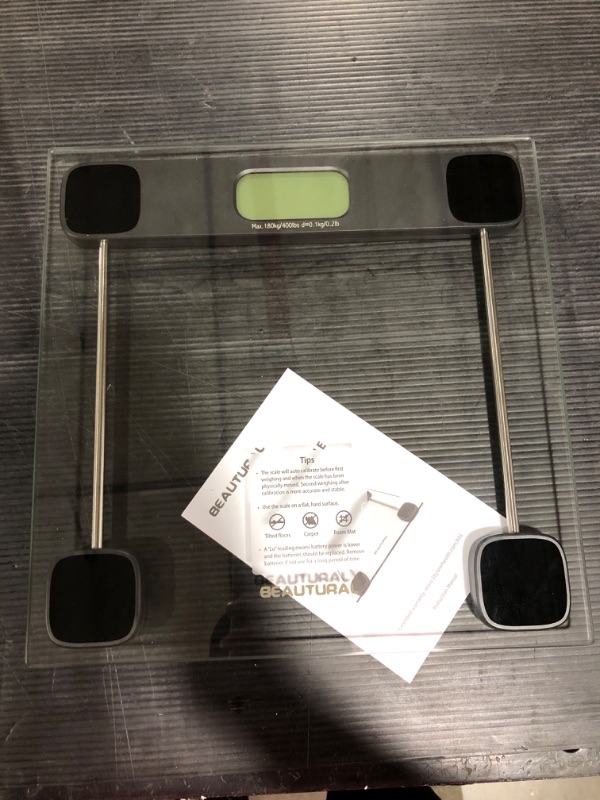 Photo 1 of BEAUTURAL Digital Bathroom Scale for Body Weight, Accurate Weighing Scale High Precision Bath Scale for People with Step-On Technology, LCD Display, 400lbs, Batteries and Tape Measure Included