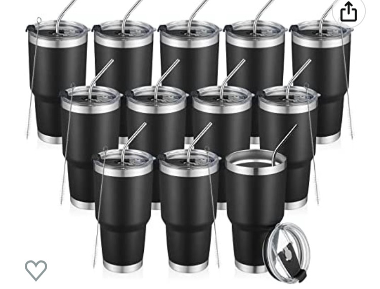Photo 1 of 12 pack 30 oz Insulated Travel Coffee Mug With Lids and Straws, Durable Powder Coated Stainless Steel Double Vacuum Coffee Tumbler Cup, for Cold & Hot Drinks, Office, Travel,party cups (black 12 pcs