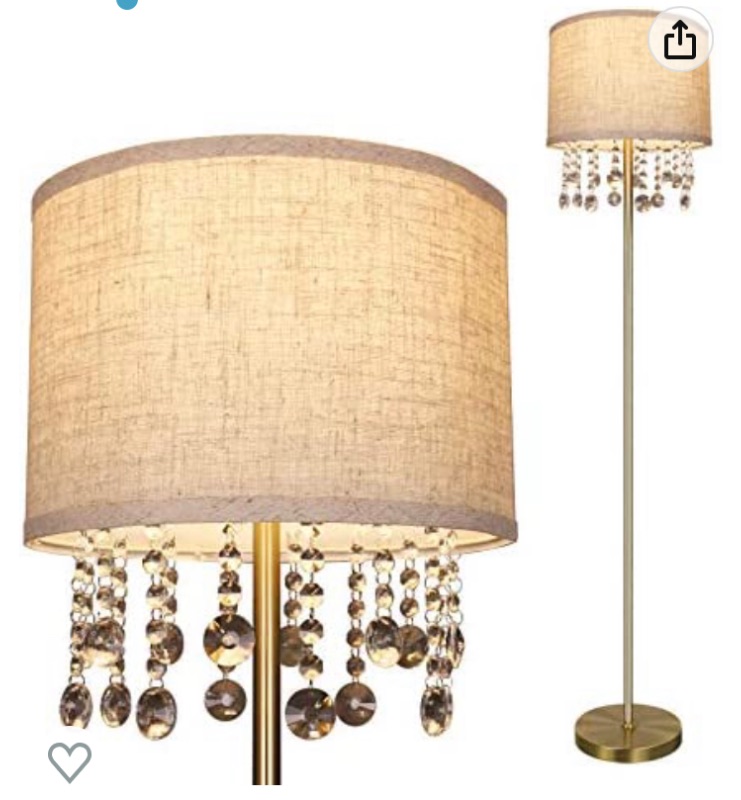 Photo 1 of 61" Crystal Floor Lamp LED Standing Lamp Linen Shade Elegant Design Floor Light Tall Upright lamp with LED Bulb for Living Room, Bedroom, Office and Reading (Copper)