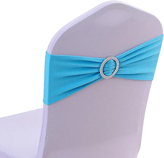 Photo 1 of 50PCS Spandex Chair Sashes Bows Elastic Chair Bands with Buckle Slider Sashes Bows for Wedding Decorations 
