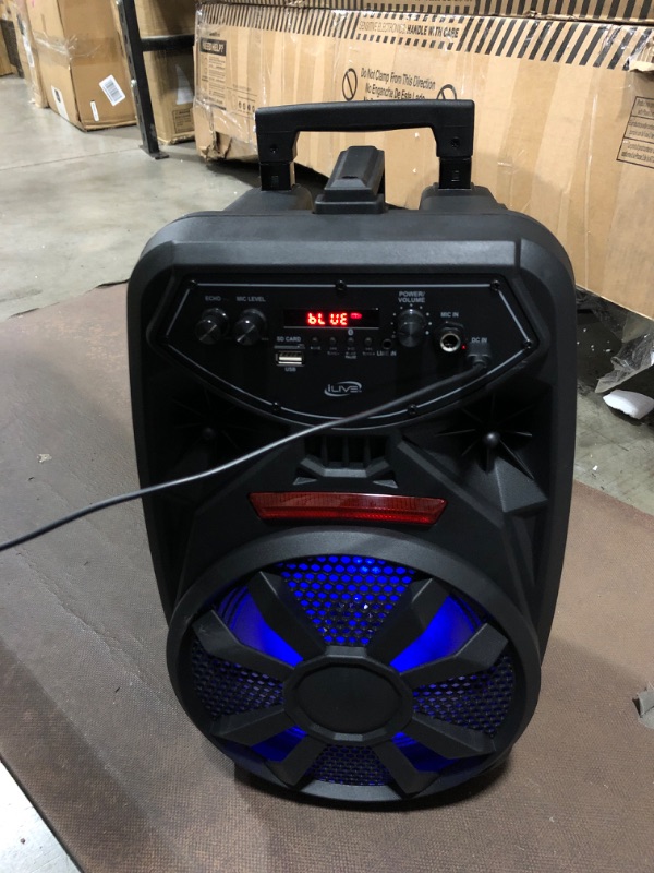 Photo 2 of iLive Wireless Tailgate Party Speaker, LED Light Effects, Built-in Rechargeable Battery, Black 