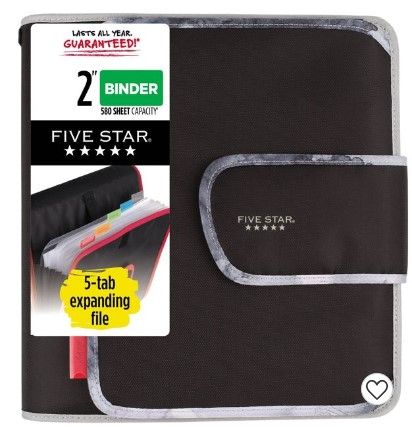 Photo 1 of 2" Quick Tab Sewn Zipper Binder Black/Gray - Five Star

