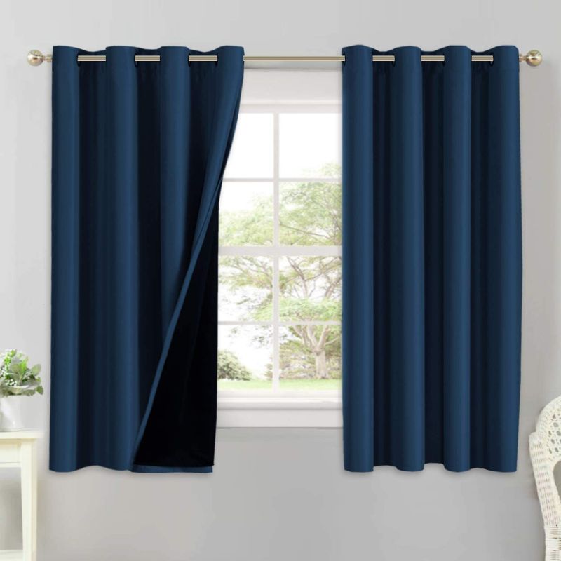 Photo 1 of 100% Blackout Short Curtains for Bedroom Thermal Insulated Lined Curtains for Small Window Double Layer Full Light Blocking Energy Saving Grommet Drapes Draperies 54" Long, 2 Panels, Navy Blue