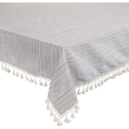 Photo 1 of 52 X 70 Grey Tablecloth Rectangle Table Cover with Tassels Farmhouse Home Decor
