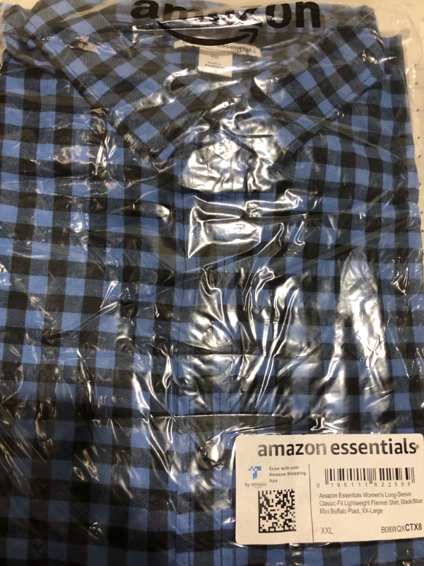 Photo 2 of Amazon Essentials Women's Classic-Fit Long-Sleeve Lightweight Plaid Flannel Shirt XX-Large Black/Blue, Mini Buffalo Plaid