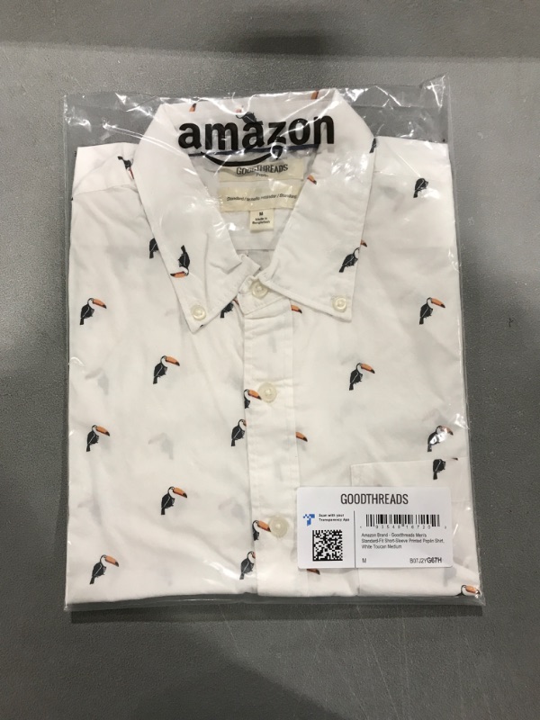 Photo 2 of [Size M] Goodthreads Men's Standard-Fit Short-Sleeve Printed Poplin Shirt Medium White, Birds