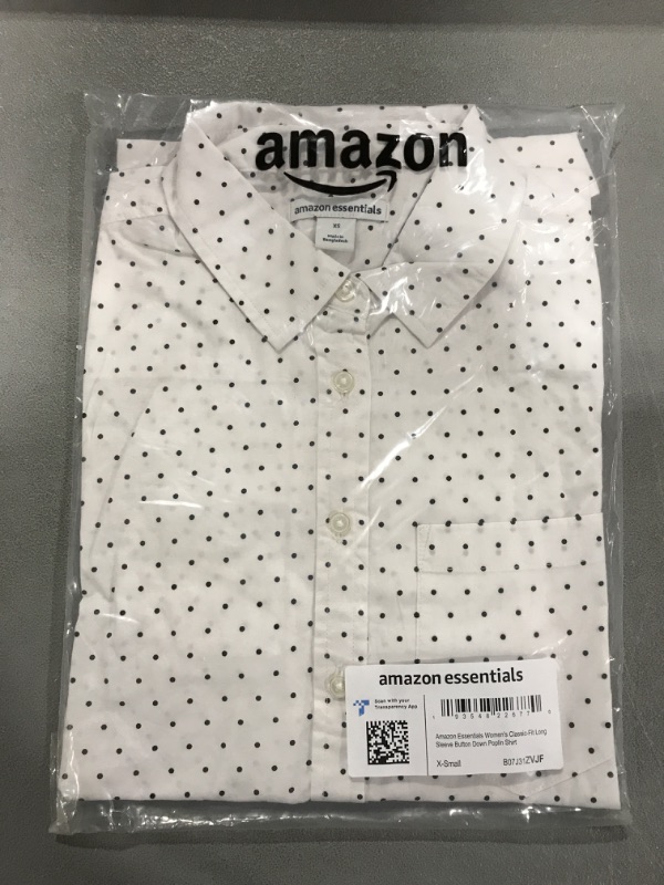 Photo 2 of [Size XS] Amazon Essentials Women's Classic-Fit Long-Sleeve Button-Down Poplin Shirt X-Small White, Dots