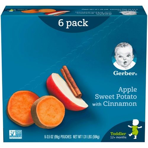 Photo 1 of (Pack of 6) Gerber Apple Sweet Potato with Cinnamon Toddler Food, 3.5 Oz Pouches
