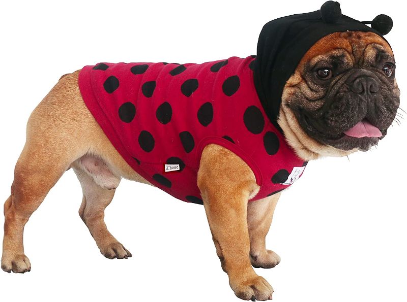 Photo 1 of [Size L] iChoue Daily Wear Ladybug Hoodies Sleeveless Sweatershirts Dog Clothes for French English Bulldog Pug Pitbull Terrier - Black and Red