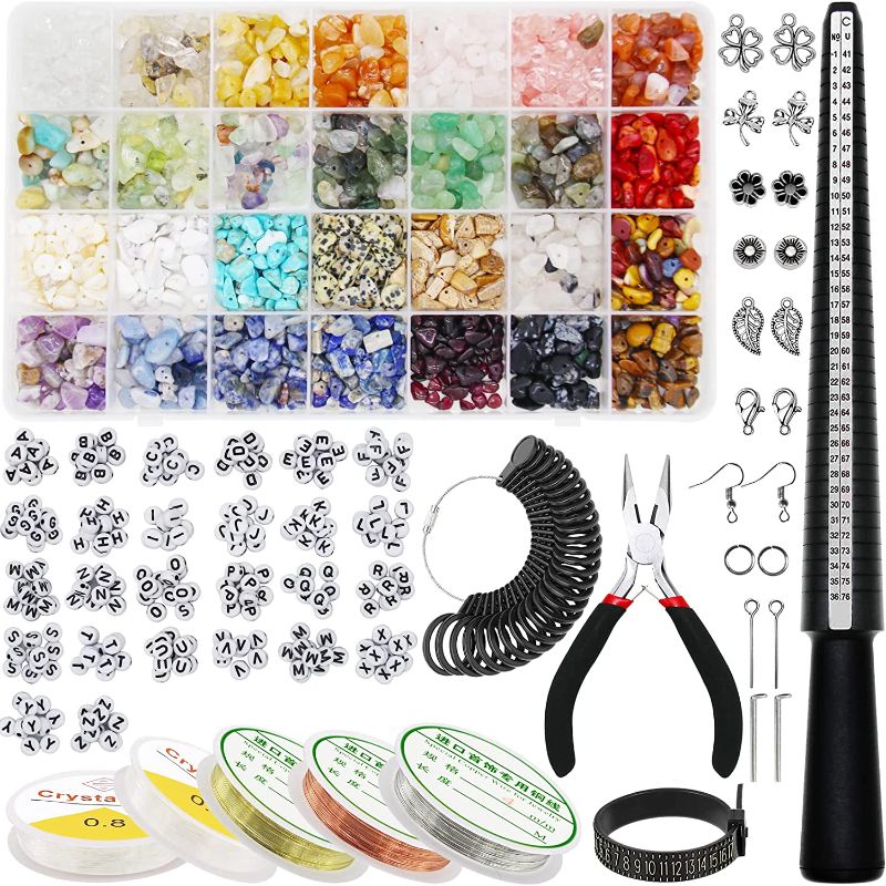 Photo 1 of Bealkimm Ring Jewelry Making Kit with 28 Colors Crystal Beads - 2000Pcs Crystal Jewelry Making Kits with Letter Bead, Pliers, Earring, Jewelry Wire and Gemstone Beads 